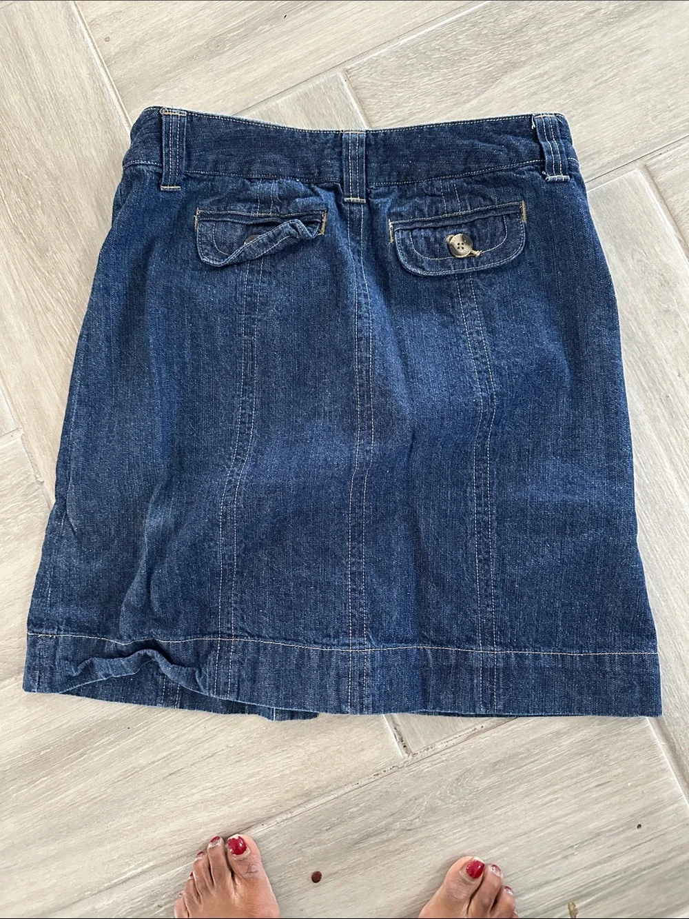 🚨2 for $10🚨Christopher & Banks Dark Blue Denim Button-Front Mini Skirt - Picture 2 of 3
